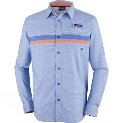 Camisa Columbia Super Harborside Woven Manga Larga Hombre Azules / Naranjas - Chile FLE126798